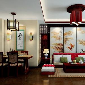 Chinese-classical-walls-and-lighting-for-living-dining-room