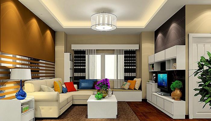 Modern-living-room-with-round-ceiling-light