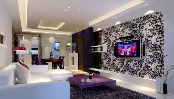 White-and-purple-in-modern-living-dining-room