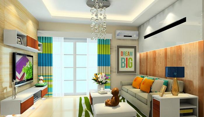 Modern-living-room-curtains-and-air-conditioner