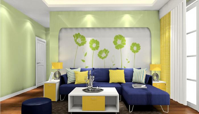 Purple-sofa-with-green-background-wall