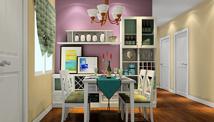 White-dinette-and-purple-wall-in-Korea-pastoral-style