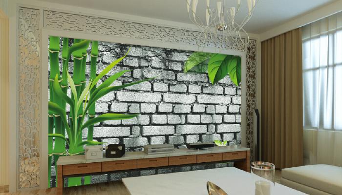 Interior-design-TV-wall-green-bamboo-and-gray-brick