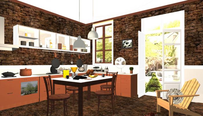 Rustic-brick-wall-kitchen-and-dining-room