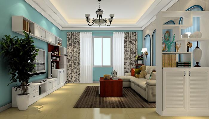 South-Korea-living-room-partition-cabinet-and-elegant-style-curtains