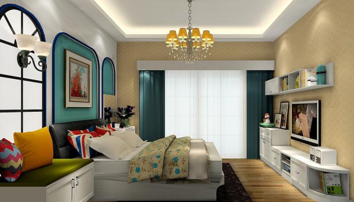 Korea-pastoral-style-bedroom-with-French-window-and-curtains