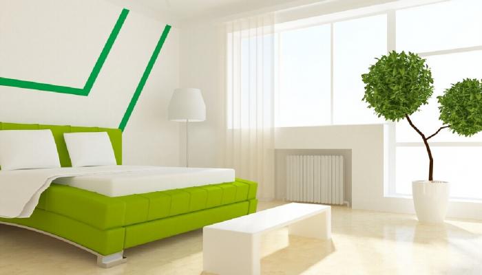Interior-design-white-walls-green-bed
