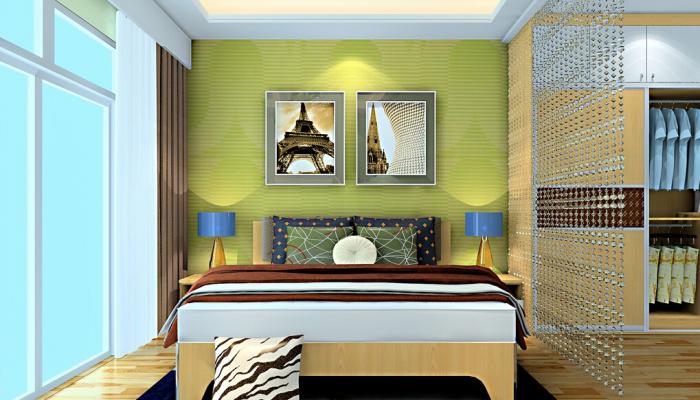 American-pastoral-style-bedroom-decorated-with-green-wall