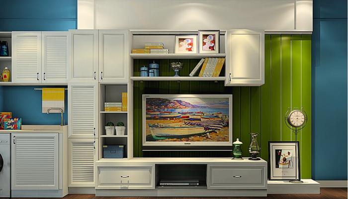2015-South-Korea-rustic-living-room-green-wall-and-TV-cabinet-combo