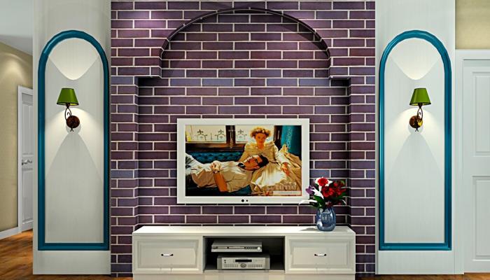 Purple-brick-TV-wall-in-Korea-pastoral-style