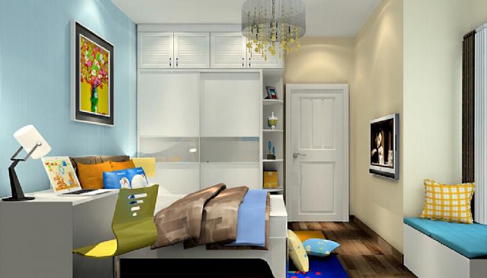 Light-blue-background-wall-bedroom-pastoral-style-Korea