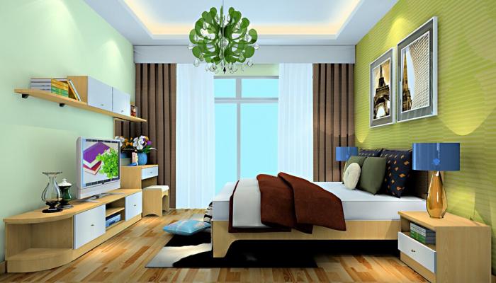 American-pastoral-style-bedroom-with-green-chandelier