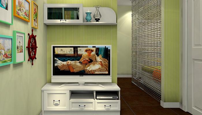 Korea-rustic-small-living-room-TV-wall-green